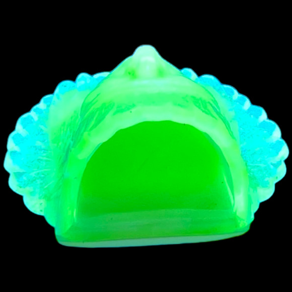 Boyd Glass Indian Head Toothpick Holder 1997 Lemon Custard Vaseline GLOWS  B443 - Picture 5 of 15